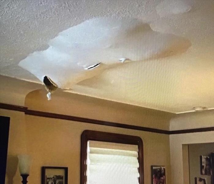A photo showing damage to a ceiling